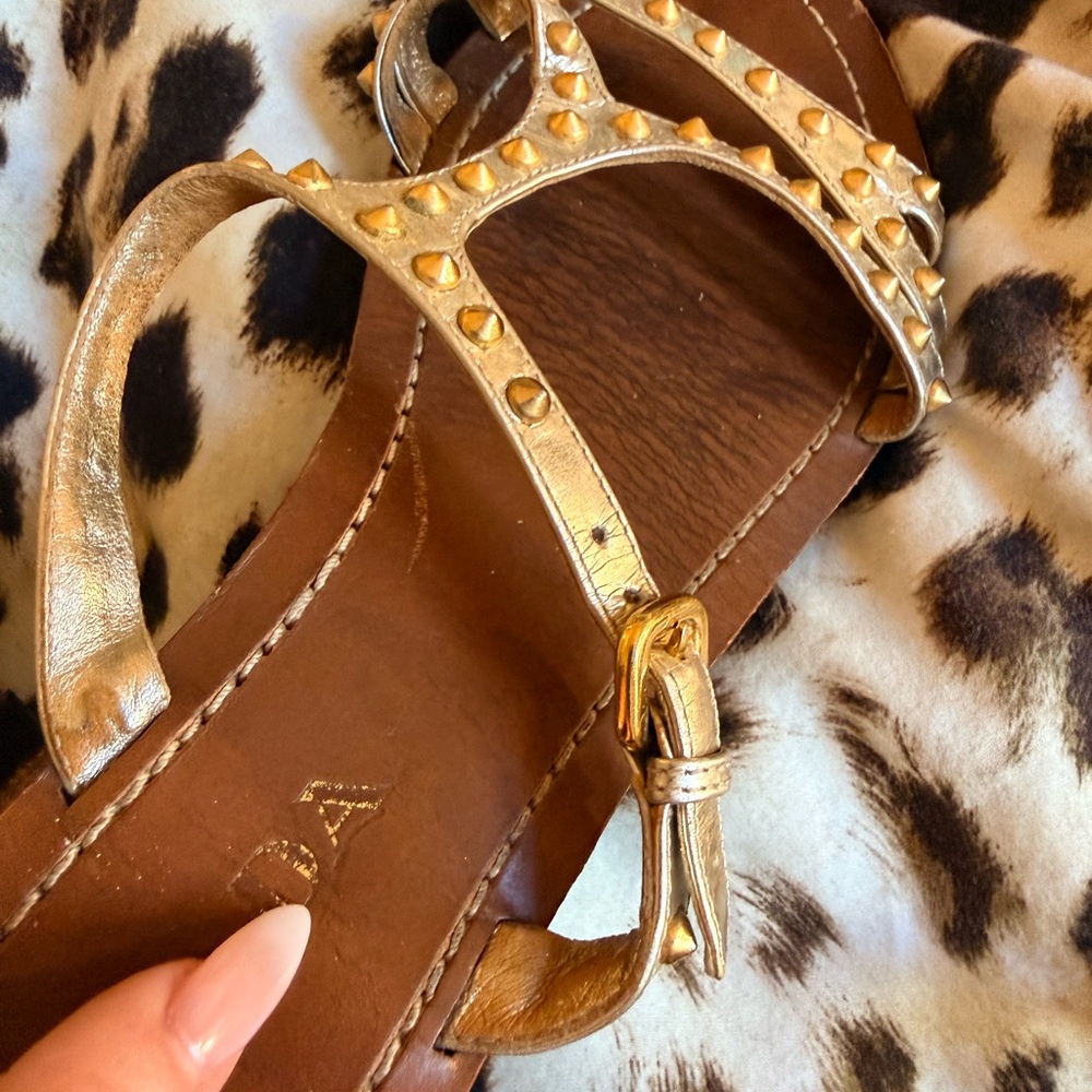 Prada Gold Studded Flat Sandals - Picture 4 of 10